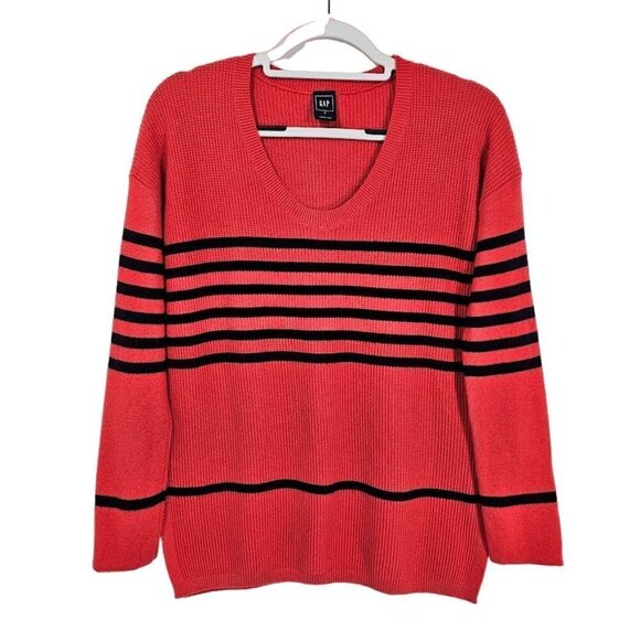 GAP Women's Pullover Knit Sweater Top RED & BLACK size M 8/10 Wool Boxy Retro - Picture 1 of 7